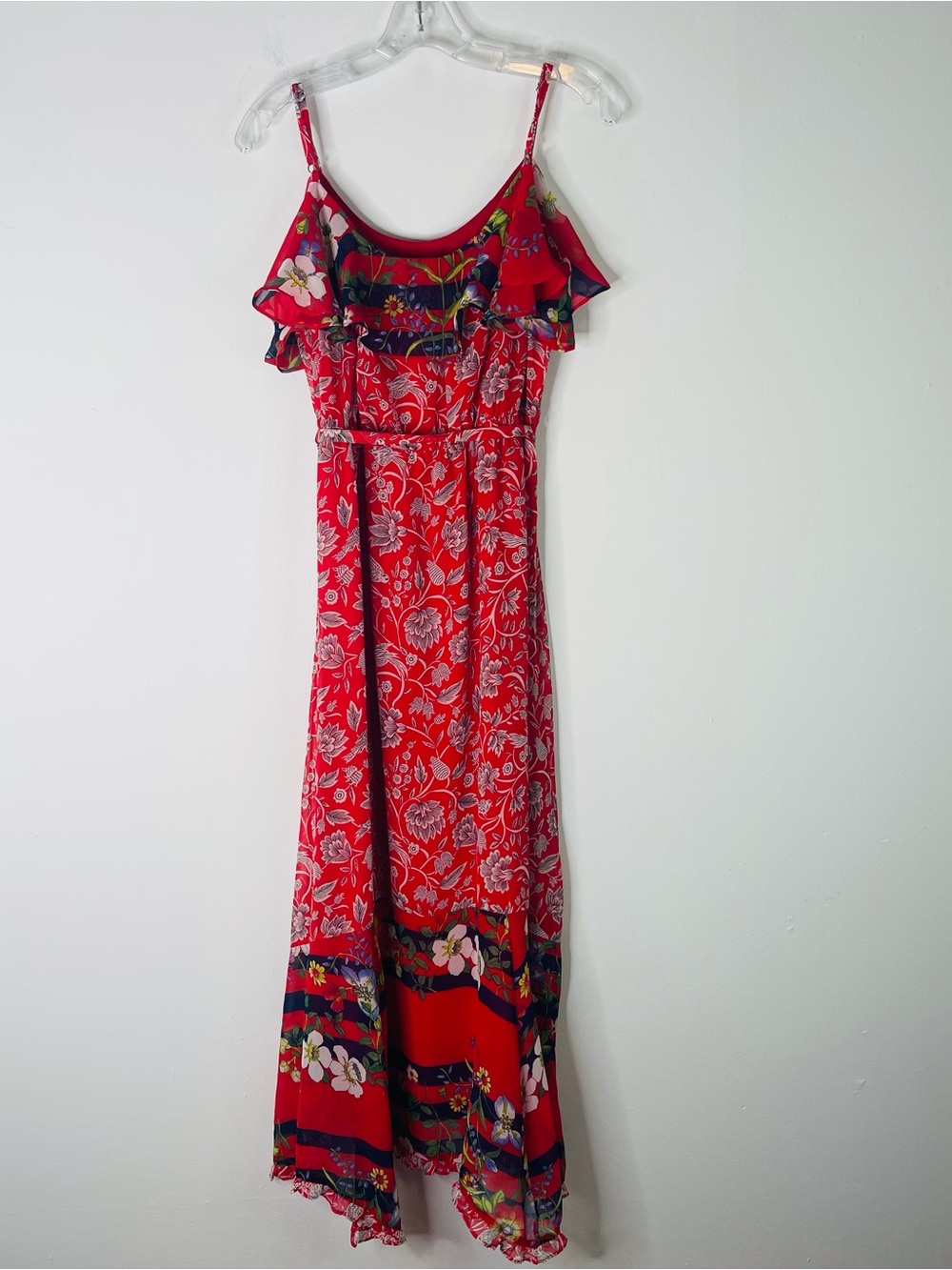 One September red blue green floral ruffle preppy midi maxi dress small - Picture 7 of 10